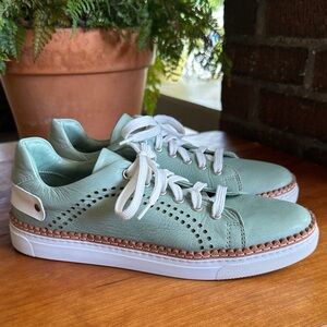 Eric Nurnberg mint green/aqua blue feminine leather perforated sneaker. 40/9-9.5